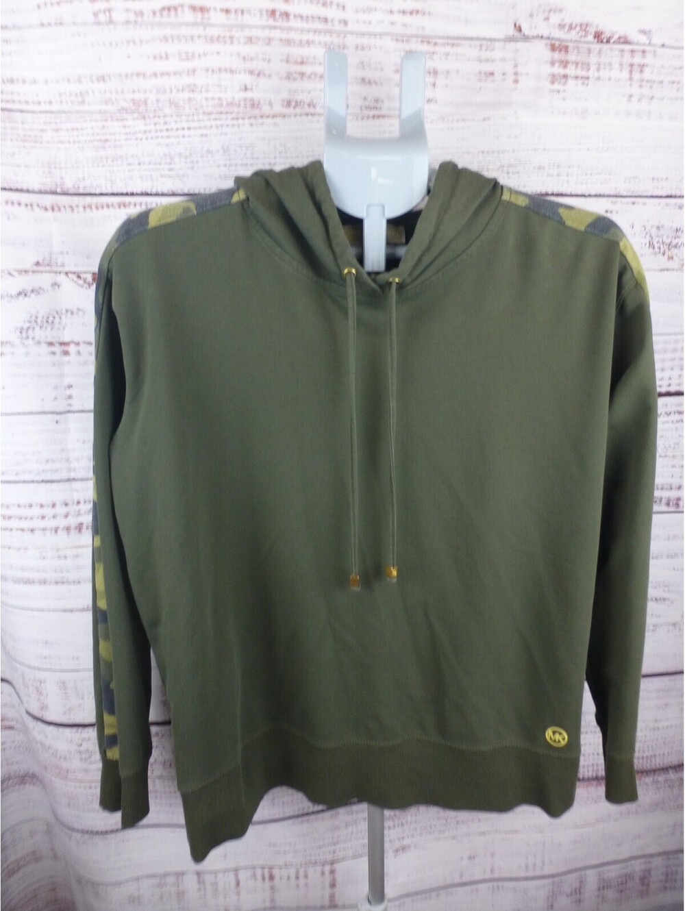 MICHAEL Michael Kors Women's Olive Green Camo Stripe Sz L Pullover Hoodie K3A